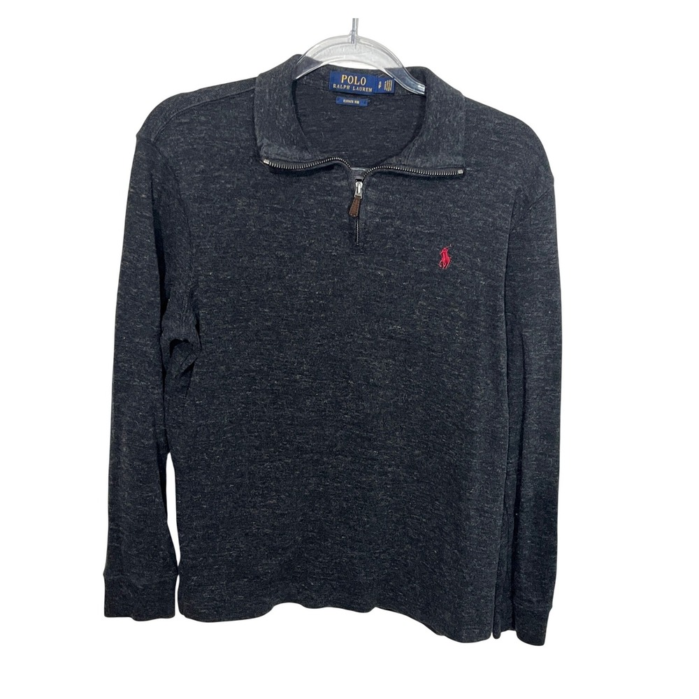 Polo Ralph Lauren Quarter Zip‎ Pullover Mens Small Gray Estate Rib Cotton Logo